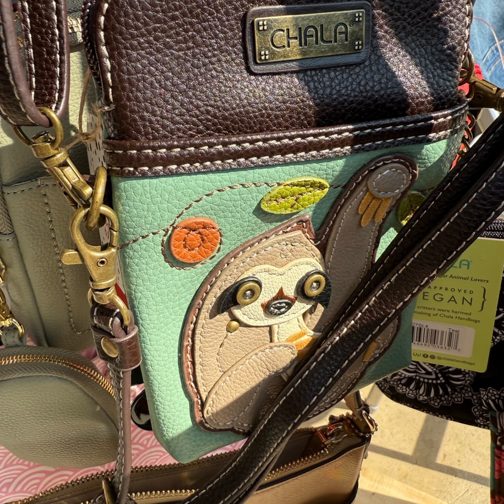 Chala Sloth Crossbody Bag in Brown and Mint